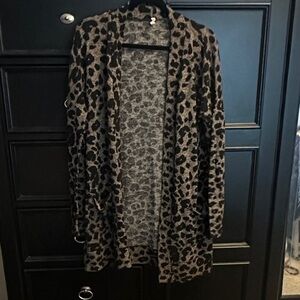 Leopard Print Open-Front Women's Cardigan Sweater - Black & Brown